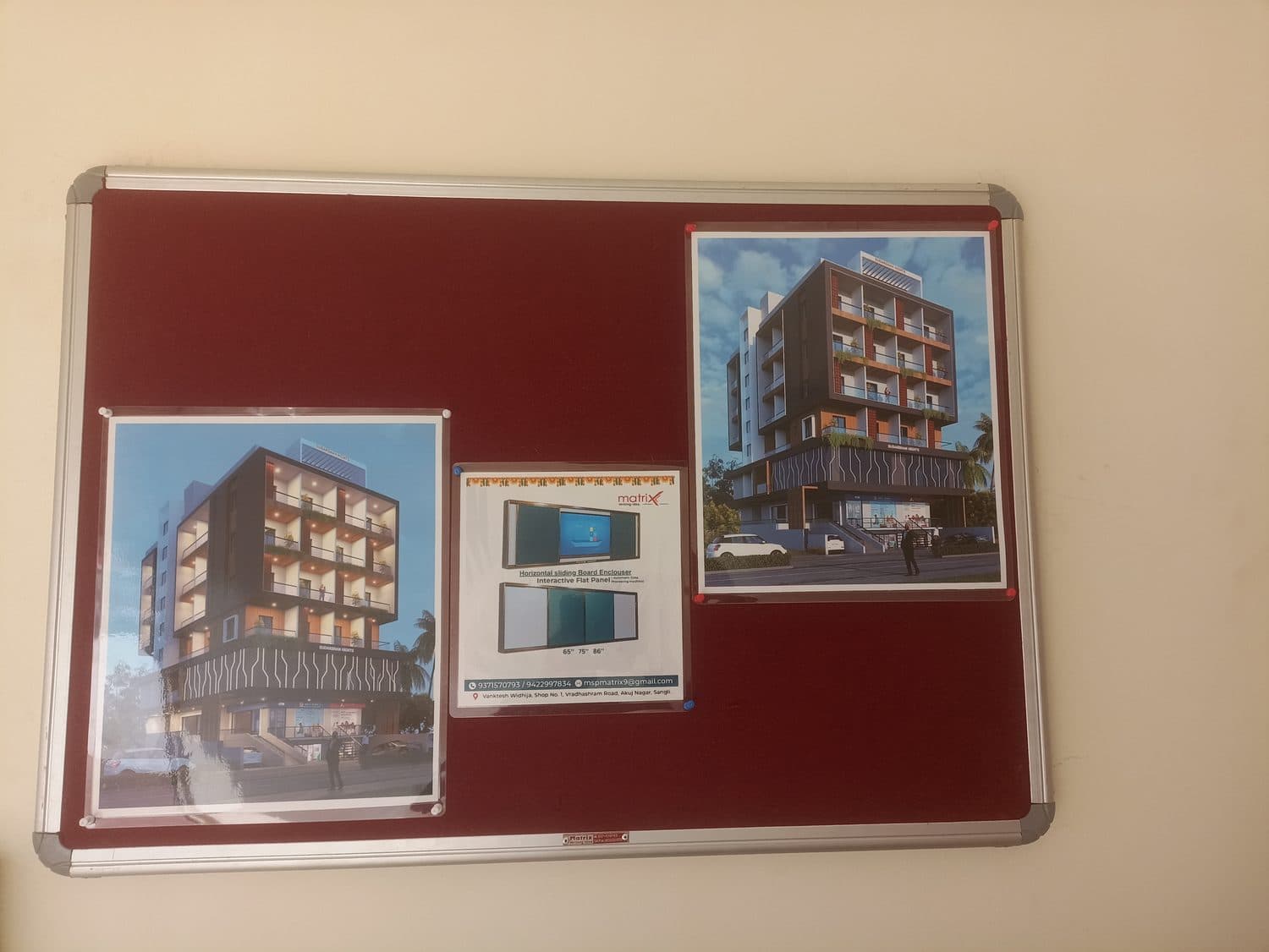 Felt notice board in a reception area