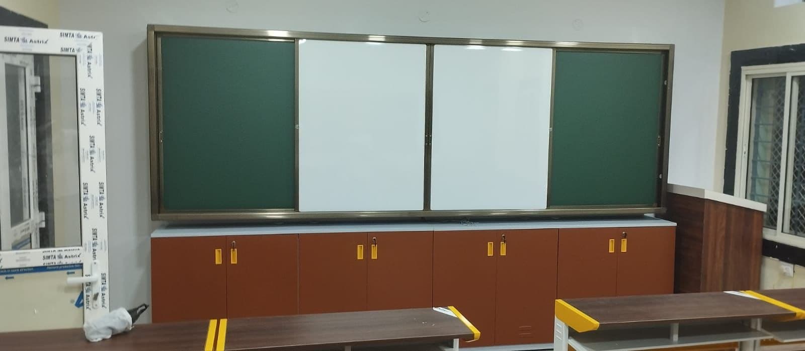 Matrix sliding boards installed in a college classroom